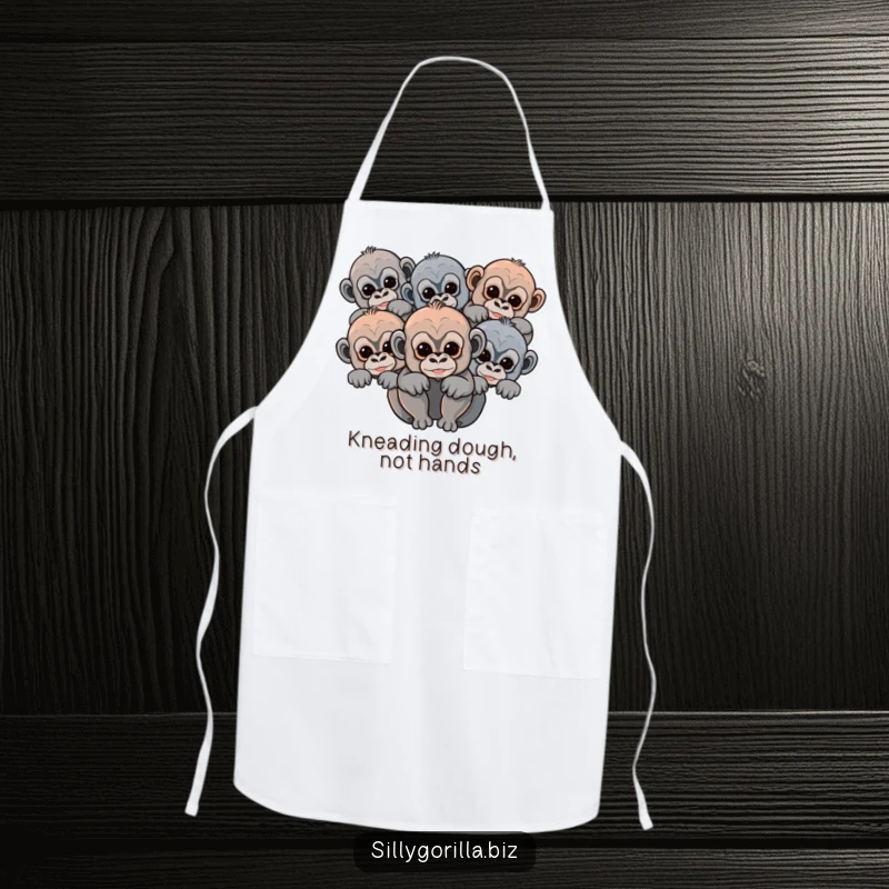 Funny baby gorilla apron for chefs, featuring abstract rounded shapes of cute primates peeking, offering kitchen protection with style.