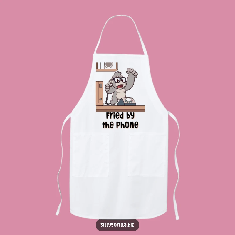 Funny Gorilla Chef Apron - Surprised by Phone, Hilarious Cooking Gift