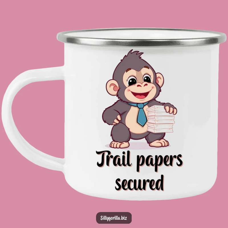 Funny Gorilla Tie Camping Mug: Office Humor Enamel Cup, Perfect Outdoor Gift