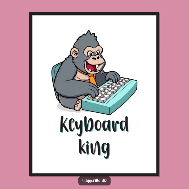 Funny Gorilla Typing Digital Art: Hilarious Wall Decor and Gift