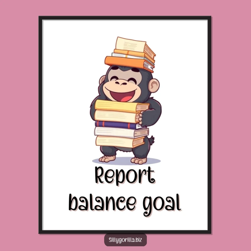 Funny Gorilla Report Balance Digital Art: Hilarious Wall Decor Gift
