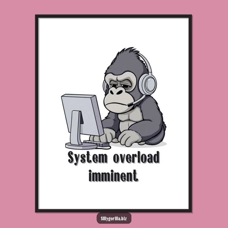 Funny Gorilla Tech Mishap Art Print - Confused Ape at Computer, Hilarious Wall Decor