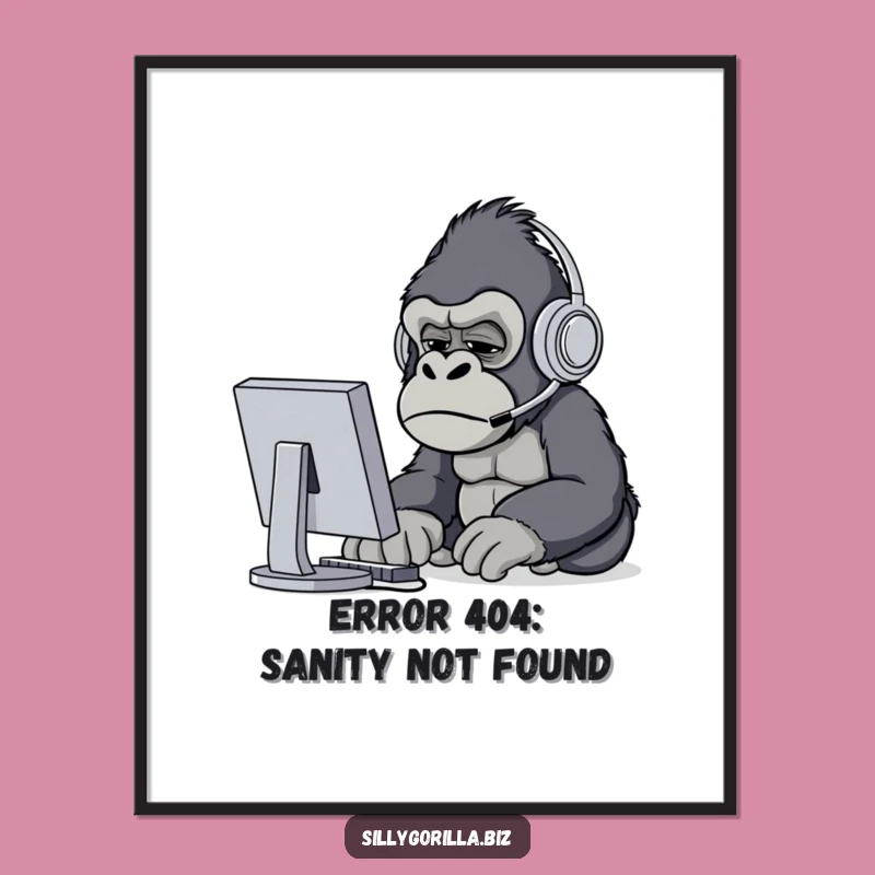 Funny Gorilla Computer Art Poster - Squinting Ape, Hilarious Office Decor Gift