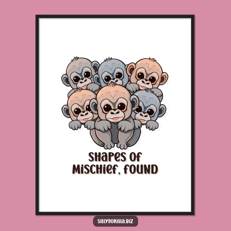 Funny Baby Gorilla Poster - Abstract Peeking Primate Wall Art Gift