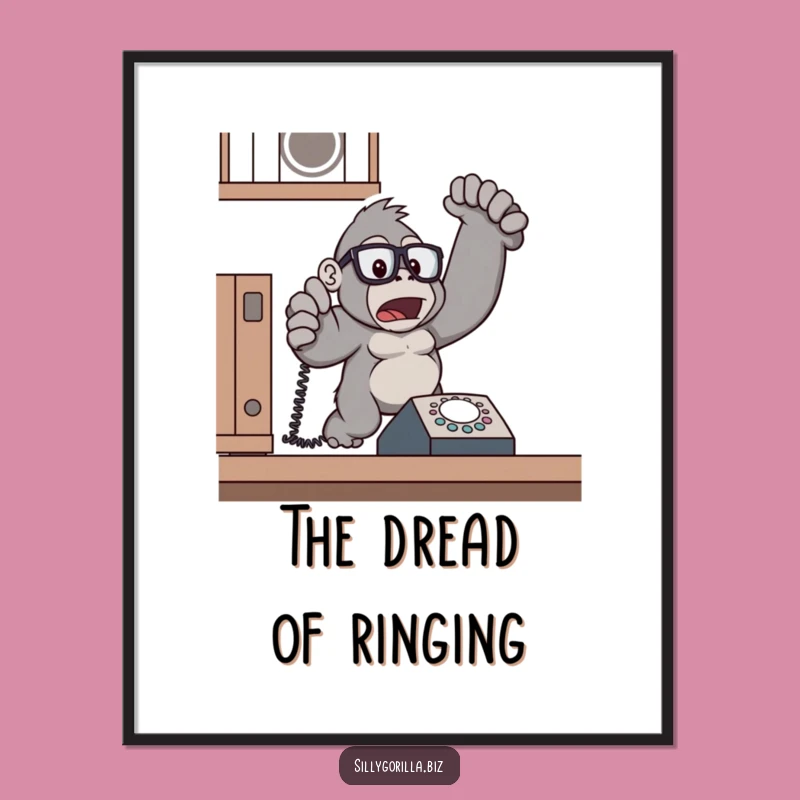 Funny Gorilla Ringing Phone Poster - Surprised Ape Art, Hilarious Wall Decor Gift