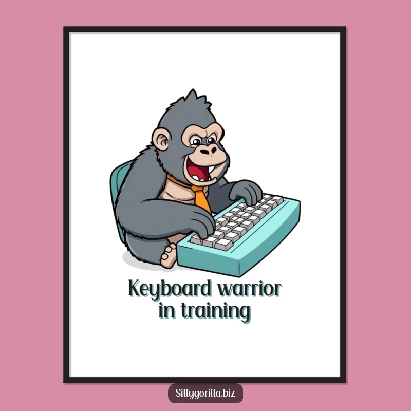 Funny Free Printable Wall Art: Gorilla Typing, Hilarious Office Decor Downloadable