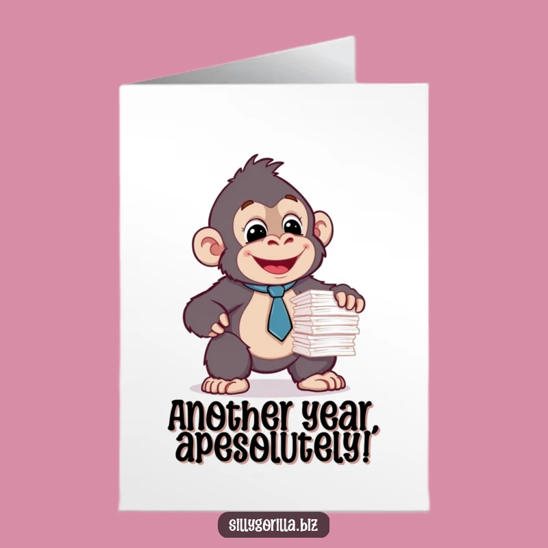 Free Printable Birthday Card: Funny Gorilla Tie Balance - Humorous Downloadable Gift