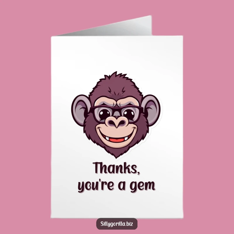 Spectacled Gorilla Thanks Card Free Printable: Funny Smiling Design for Grateful Notes