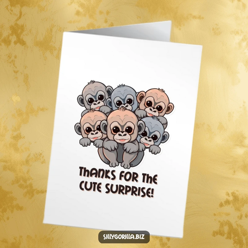Funny Free Printable Gorilla Thank You Card: sweet baby gorillas peeking to offer heartfelt thanks with a grin.