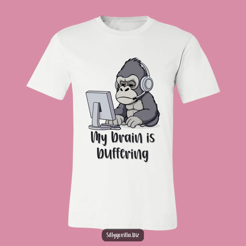 Funny Gorilla Computer Struggle T-Shirt - Confused Ape at Desk, Hilarious IT Gift